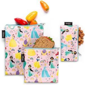 imageSimple Modern Disney Pixar Reusable Snack Bags for Kids Girls Boys  Food Safe BPA ampamp Phthalate Free Polyester Zip Pouches  Washable Sandwich Bag  Ellie Collection  3 pack  Pixar Mashup on BlueDisney Princess Rainbow