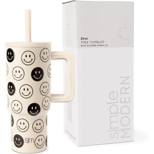 imageSimple Modern Barbie Kids 24 oz Tumbler with Handle and Silicone Straw Lid  Spill Proof Leak Resistant  Reusable Stainless Steel Bottle  Gift Kids Boys Girls  Trek Collection  Barbie CheckmatePattern Tan Happy Faces