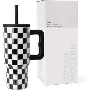imageSimple Modern Barbie Kids 24 oz Tumbler with Handle and Silicone Straw Lid  Spill Proof Leak Resistant  Reusable Stainless Steel Bottle  Gift Kids Boys Girls  Trek Collection  Barbie CheckmatePattern Black and White Checkmate