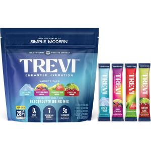 imageTREVI Sugar Free Electrolytes  Drink Mix Hydration Powder Packets  28 Count  RaspberryBold Flavor Variety Pack