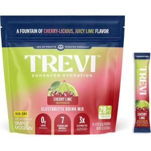 imageTREVI Sugar Free Electrolytes  Drink Mix Hydration Powder Packets  28 Count  RaspberryCherry Lime