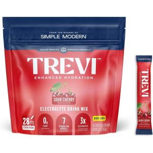 imageTREVI Sugar Free Electrolytes  Drink Mix Hydration Powder Packets  28 Count  RaspberrySour Cherry
