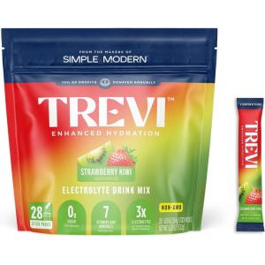 imageTREVI Sugar Free Electrolytes  Drink Mix Hydration Powder Packets  28 Count  RaspberryStrawberry Kiwi