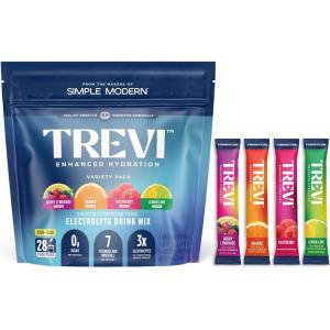 imageTREVI Sugar Free Electrolytes  Drink Mix Hydration Powder Packets  28 Count  RaspberryVariety Pack 1