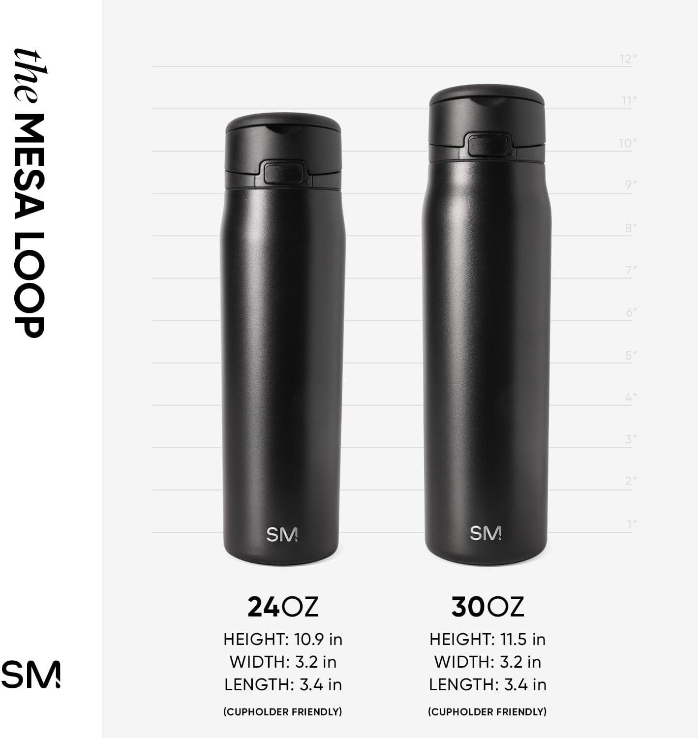 imageSimple Modern Mesa Loop Water Bottle with Straw  24oz Cup Holder Friendly Insulated Stainless Steel Bottles for Travel Sports and School  Neptune Midnight Black
