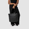 imageSimple Modern Quilted Tote Bag for Women  Medium Size wCompartments ampamp Laptop Sleeve  Adjustable Strap  Zipper TopBlack Lacquer