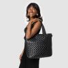 imageSimple Modern Quilted Tote Bag for Women  Medium Size wCompartments ampamp Laptop Sleeve  Adjustable Strap  Zipper TopBlack Lacquer