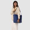 imageSimple Modern Quilted Tote Bag for Women  Medium Size wCompartments ampamp Laptop Sleeve  Adjustable Strap  Zipper TopNavy