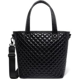 imageSimple Modern Quilted Tote Bag for Women  Medium Size wCompartments ampamp Laptop Sleeve  Adjustable Strap  Zipper TopBlack Lacquer