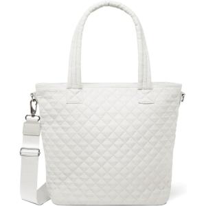 imageSimple Modern Quilted Tote Bag for Women  Medium Size wCompartments ampamp Laptop Sleeve  Adjustable Strap  Zipper TopCream