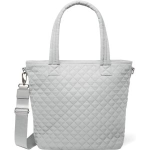imageSimple Modern Quilted Tote Bag for Women  Medium Size wCompartments ampamp Laptop Sleeve  Adjustable Strap  Zipper TopIce Gray
