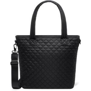 imageSimple Modern Quilted Tote Bag for Women  Medium Size wCompartments ampamp Laptop Sleeve  Adjustable Strap  Zipper TopMidnight Black
