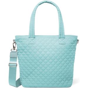 imageSimple Modern Quilted Tote Bag for Women  Medium Size wCompartments ampamp Laptop Sleeve  Adjustable Strap  Zipper TopNantucket Tides