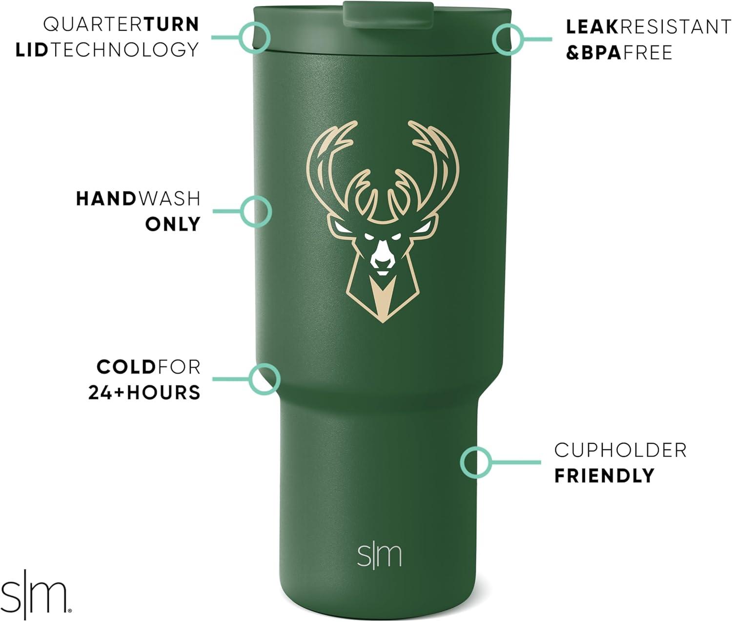 imageSimple Modern Officially Licensed NBA 30oz Tumbler with Flip Lid and Straws  Insulated Stainless Steel Cup  Trek CollectionMilwaukee Bucks