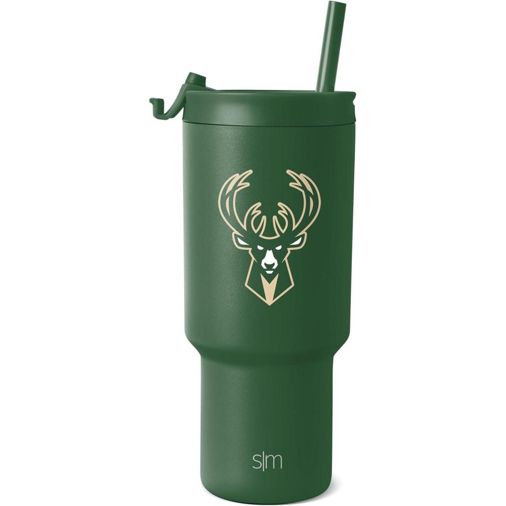 imageSimple Modern Officially Licensed NBA 30oz Tumbler with Flip Lid and Straws  Insulated Stainless Steel Cup  Trek CollectionMilwaukee Bucks