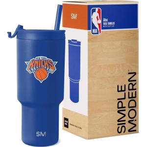 imageSimple Modern Officially Licensed NBA 30oz Tumbler with Flip Lid and Straws  Insulated Stainless Steel Cup  Trek CollectionNew York Knicks