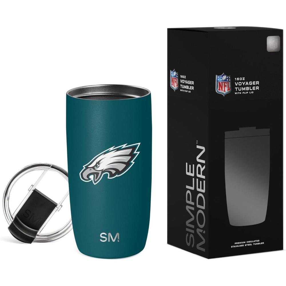 imageSimple Modern Officially Licensed NFL Pittsburgh Steelers 16oz Travel Coffee Tumbler with Flip Lid  Stainless Steel Cup  Football Gifts for Men Women  Voyager Collection  Pittsburgh SteelersPhiladelphia Eagles