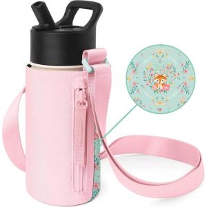 imageSimple Modern Kids Water Bottle Carrier Sling with Adjustable Strap  Bottle Holder Crossbody Bag for Walking Hiking and School  Summit Collection  Solar SystemFox and the Flower