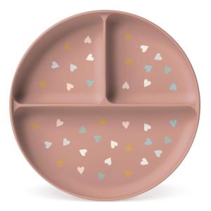 imageSimple Modern Silicone Plate for Baby and Toddler  Divided and Microwave Safe Plates for Kids  Parker Collection  Gray TrianglesPattern Hearts on Pink