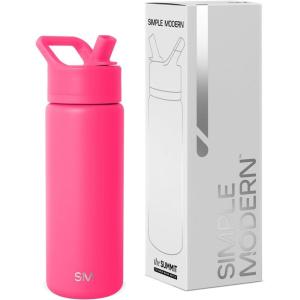 imageSimple Modern Kids Water Bottle with Straw Lid  Vacuum Insulated Stainless Steel Metal  Reusable Leak Proof BPAFree Thermos for School  Summit Collection  18oz Malibu