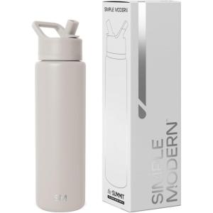 imageSimple Modern Water Bottle with Straw Lid  Vacuum Insulated Stainless Steel Metal Thermos  Reusable Leak Proof BPAFree Flask for Sports Gym  Summit Collection  30oz Almond Birch