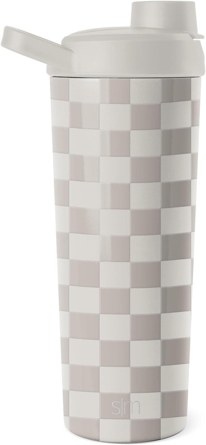 imageSimple Modern Stainless Steel Shaker Bottle with Ball 24oz  Metal Insulated Cup for Protein Mixes Shakes and Pre Workout  Rally Collection  Almond BirchPattern Checkmate