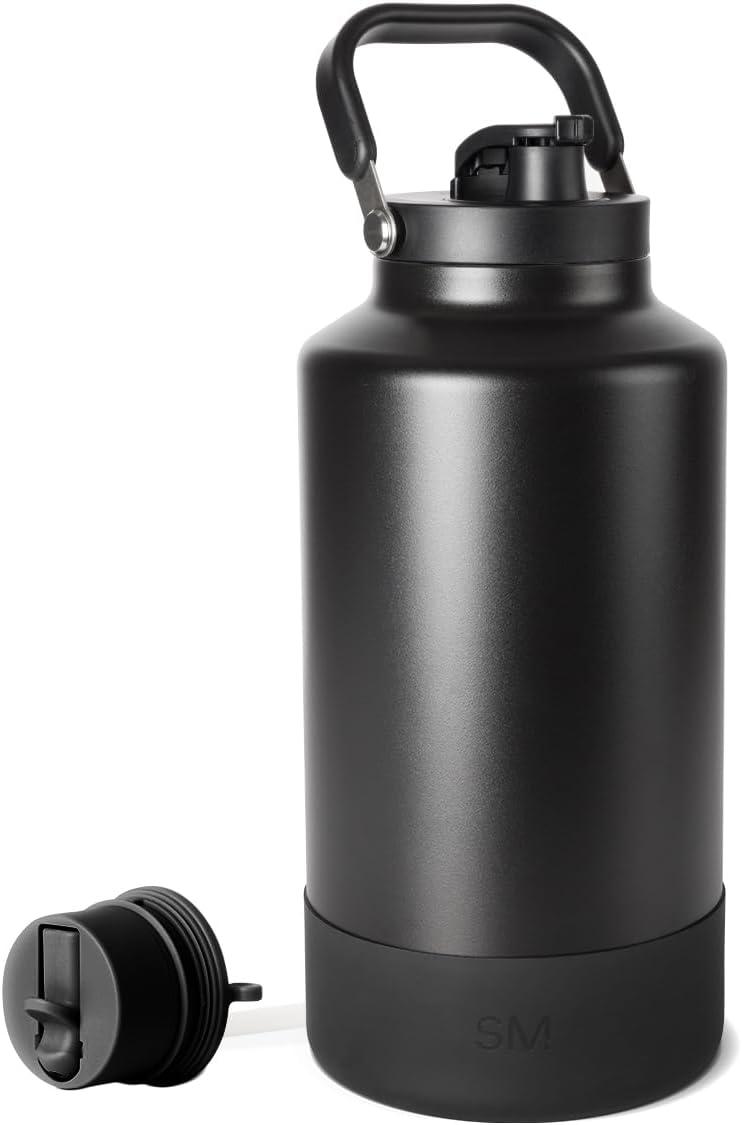 imageSimple Modern Trek Pivot  Half Gallon Water Bottle Jug with Handle ampamp Boot  Interchangeable Straw ampamp Chug Lids  Large Insulated Stainless Steel  Sports Camping Outdoors  64oz Forest Midnight Black