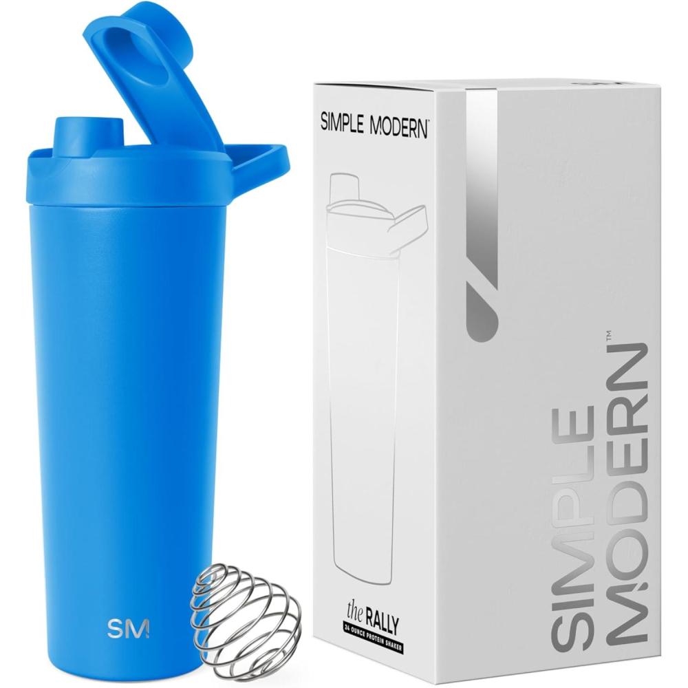 imageSimple Modern Stainless Steel Shaker Bottle with Ball 24oz  Metal Insulated Cup for Protein Mixes Shakes and Pre Workout  Rally Collection  Almond BirchSupersonic Blue