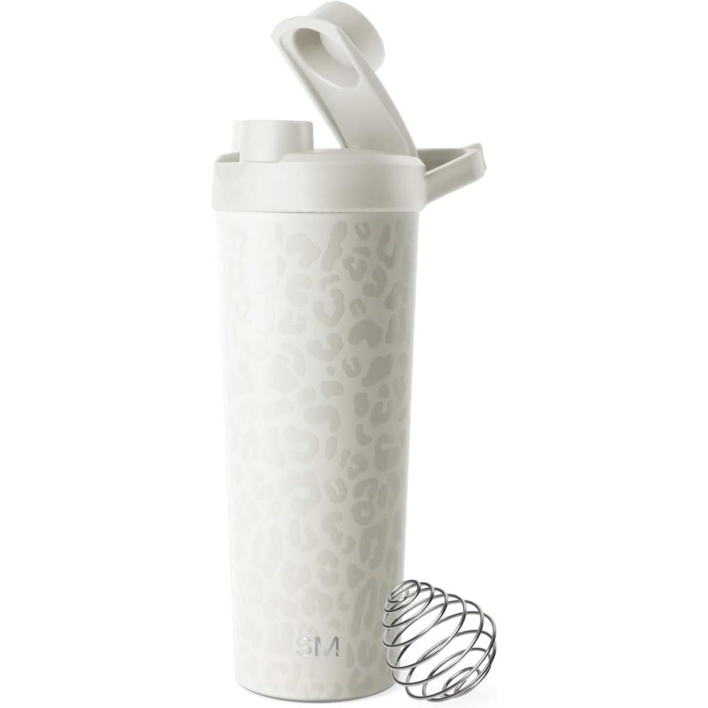 imageSimple Modern Stainless Steel Shaker Bottle with Ball 24oz  Metal Insulated Cup for Protein Mixes Shakes and Pre Workout  Rally Collection  Almond BirchPattern Cream Leopard