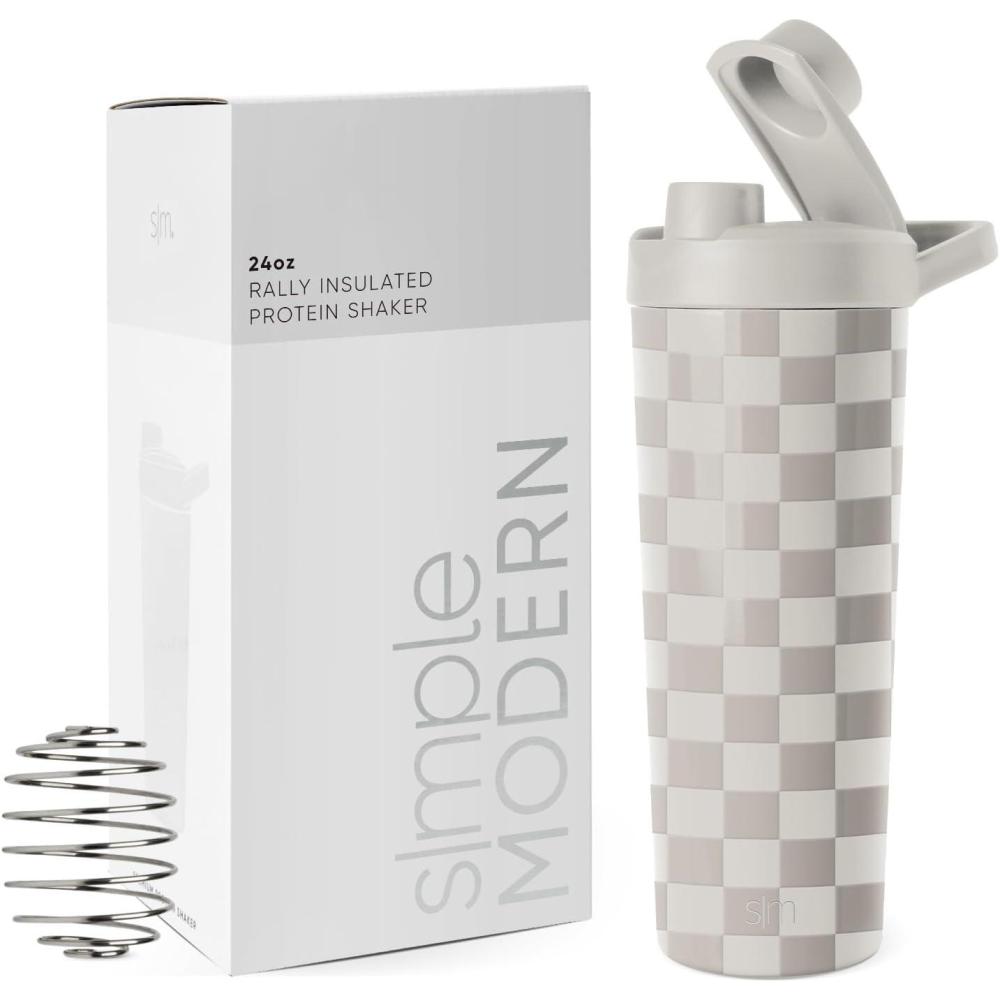 imageSimple Modern Stainless Steel Shaker Bottle with Ball 24oz  Metal Insulated Cup for Protein Mixes Shakes and Pre Workout  Rally Collection  Almond BirchPattern Checkmate