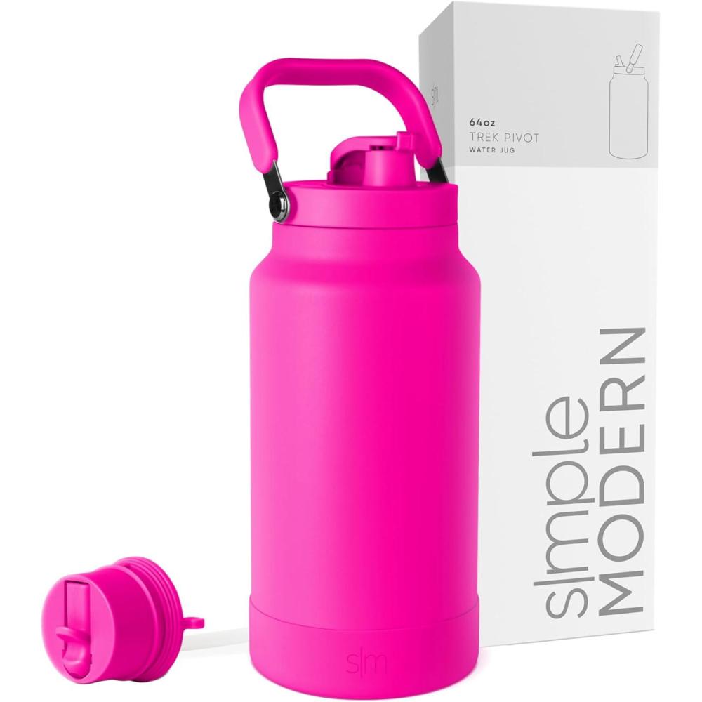imageSimple Modern Trek Pivot  Half Gallon Water Bottle Jug with Handle ampamp Boot  Interchangeable Straw ampamp Chug Lids  Large Insulated Stainless Steel  Sports Camping Outdoors  64oz ForestRaspberry Vibes
