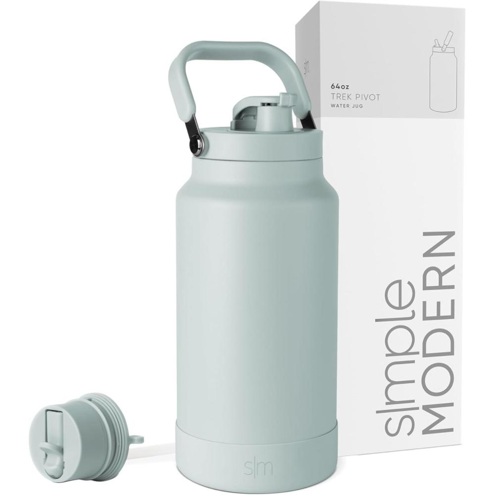 imageSimple Modern Trek Pivot  Half Gallon Water Bottle Jug with Handle ampamp Boot  Interchangeable Straw ampamp Chug Lids  Large Insulated Stainless Steel  Sports Camping Outdoors  64oz ForestSea Glass Sage