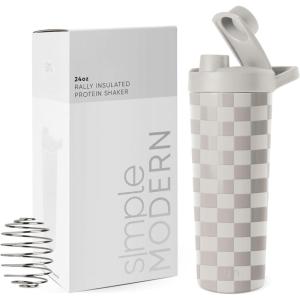 imageSimple Modern Stainless Steel Shaker Bottle with Ball 24oz  Metal Insulated Cup for Protein Mixes Shakes and Pre Workout  Rally Collection  Almond BirchPattern Checkmate