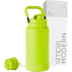 imageSimple Modern Trek Pivot  Half Gallon Water Bottle Jug with Handle ampamp Boot  Interchangeable Straw ampamp Chug Lids  Large Insulated Stainless Steel  Sports Camping Outdoors  64oz ForestGreen Apple