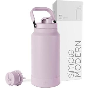 imageSimple Modern Trek Pivot  Half Gallon Water Bottle Jug with Handle ampamp Boot  Interchangeable Straw ampamp Chug Lids  Large Insulated Stainless Steel  Sports Camping Outdoors  64oz ForestLavender Mist