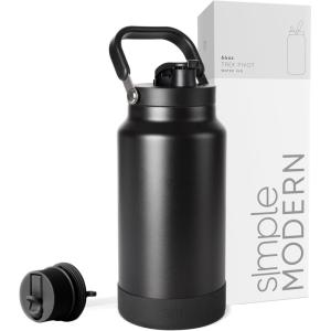 imageSimple Modern Trek Pivot  Half Gallon Water Bottle Jug with Handle ampamp Boot  Interchangeable Straw ampamp Chug Lids  Large Insulated Stainless Steel  Sports Camping Outdoors  64oz Forest Midnight Black