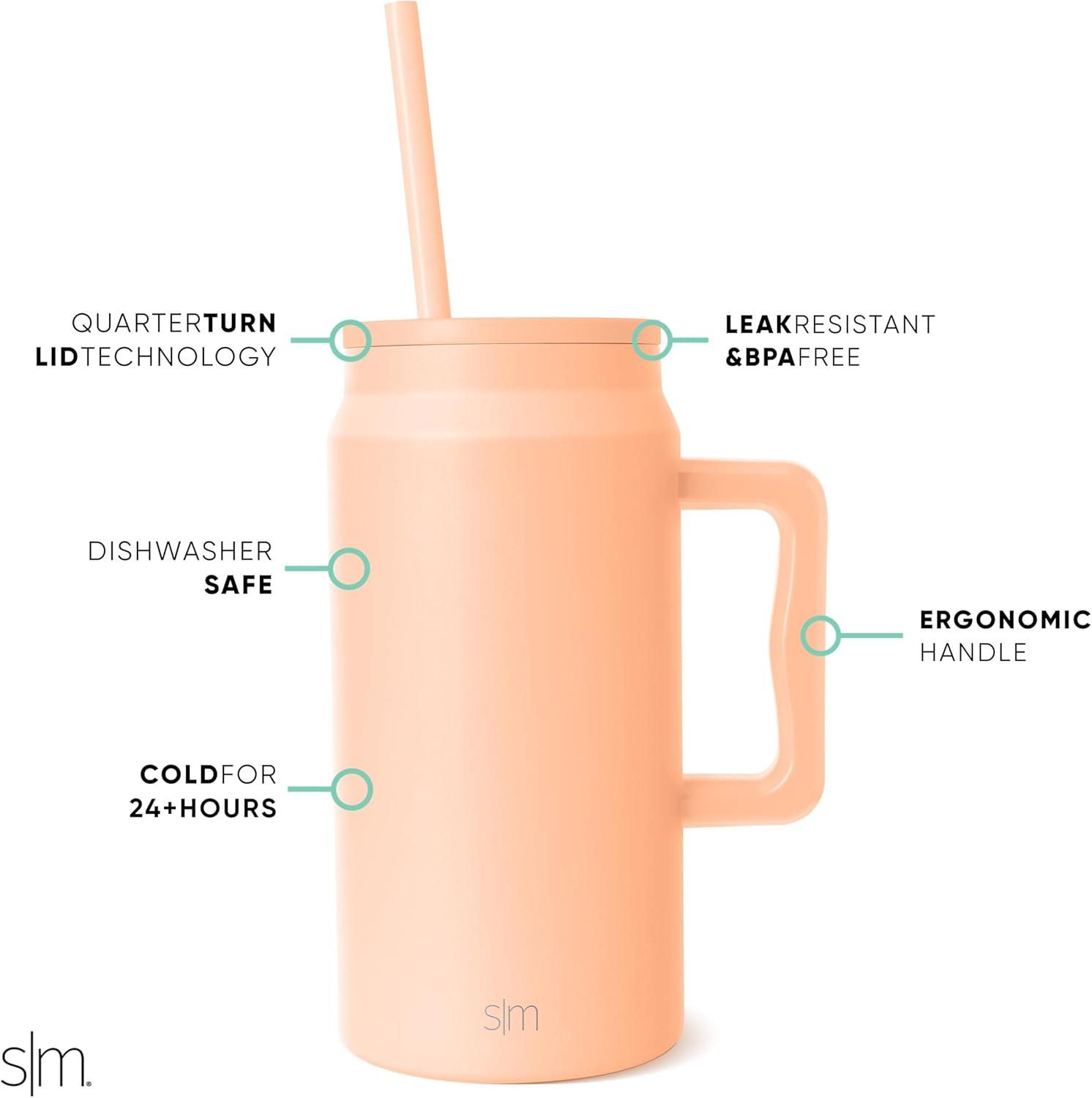 imageSimple Modern 50 oz Mug Tumbler with Handle and Straw Lid  Reusable Insulated Stainless Steel Large Water Bottle  Gifts for Women Men Him Her  Trek Collection  50oz  Midnight BlackBellini