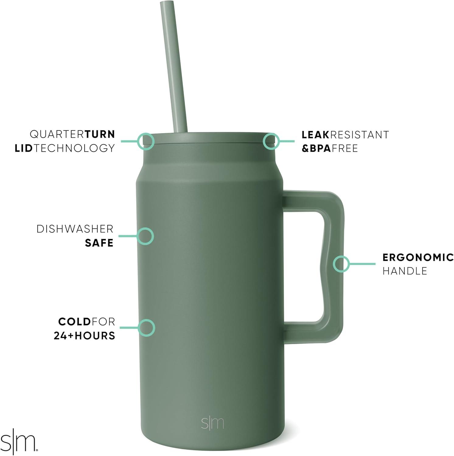 imageSimple Modern 50 oz Mug Tumbler with Handle and Straw Lid  Reusable Insulated Stainless Steel Large Water Bottle  Gifts for Women Men Him Her  Trek Collection  50oz  Midnight BlackOlive Grove