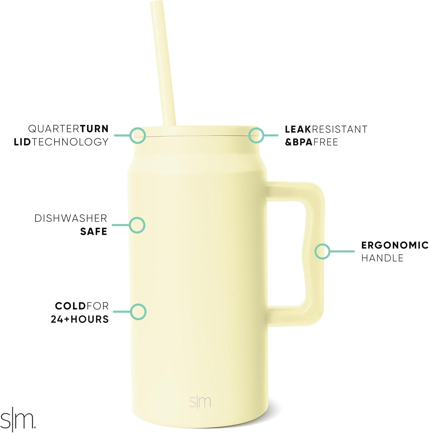 imageSimple Modern 50 oz Mug Tumbler with Handle and Straw Lid  Reusable Insulated Stainless Steel Large Water Bottle  Gifts for Women Men Him Her  Trek Collection  50oz  Midnight BlackButtercup