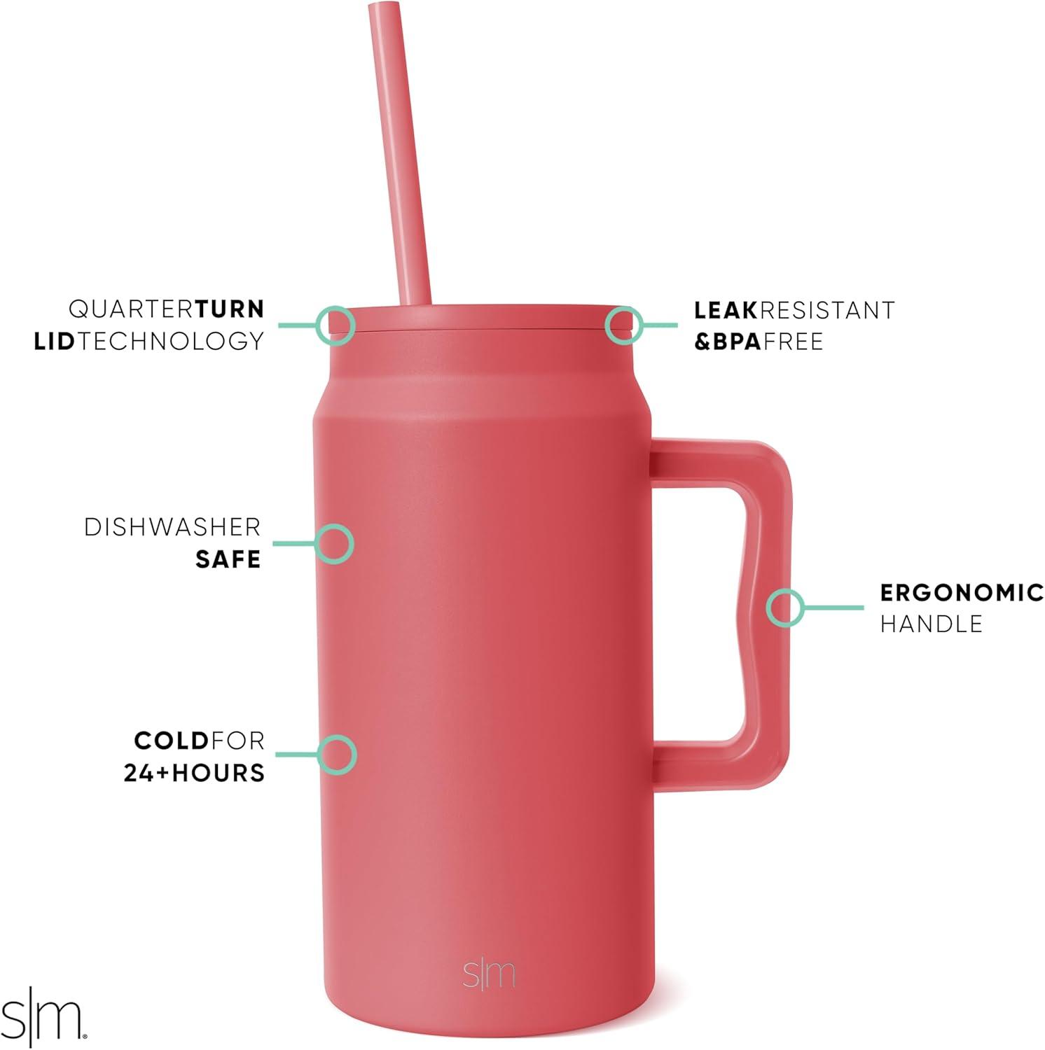 imageSimple Modern 50 oz Mug Tumbler with Handle and Straw Lid  Reusable Insulated Stainless Steel Large Water Bottle  Gifts for Women Men Him Her  Trek Collection  50oz  Midnight BlackSpiced Coral