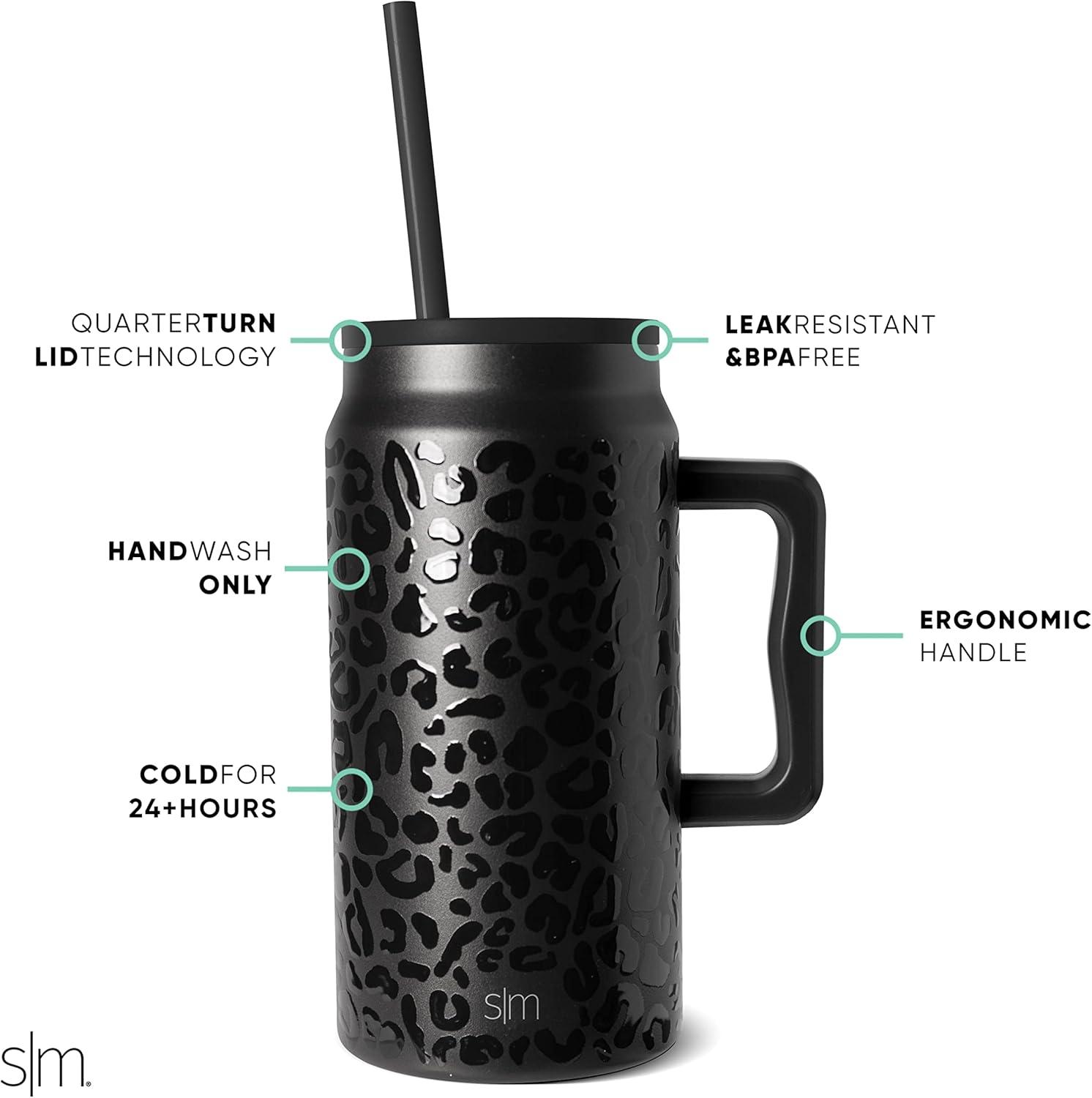 imageSimple Modern 50 oz Mug Tumbler with Handle and Straw Lid  Reusable Insulated Stainless Steel Large Water Bottle  Gifts for Women Men Him Her  Trek Collection  50oz  Midnight BlackPattern Black Leopard