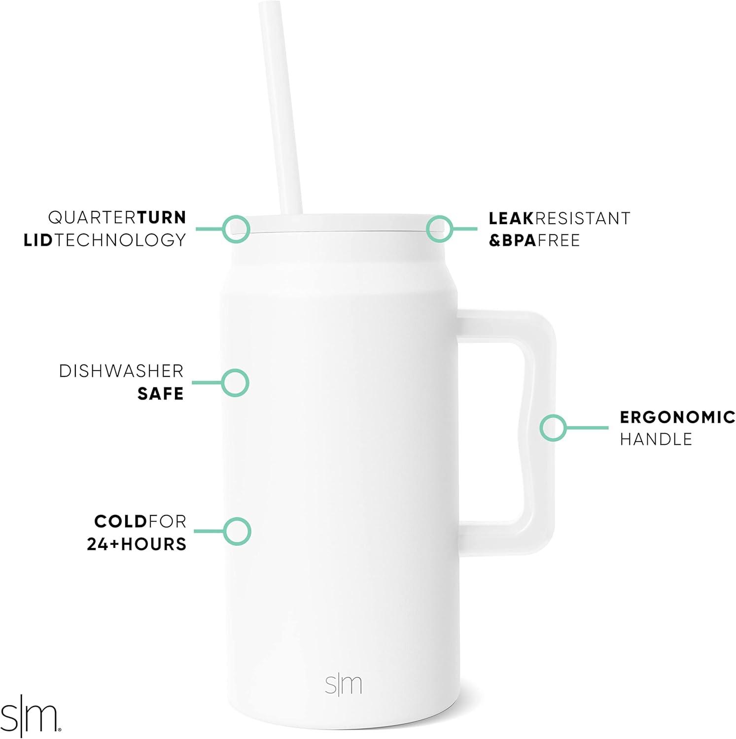 imageSimple Modern 50 oz Mug Tumbler with Handle and Straw Lid  Reusable Insulated Stainless Steel Large Water Bottle  Gifts for Women Men Him Her  Trek Collection  50oz  Midnight BlackWinter White