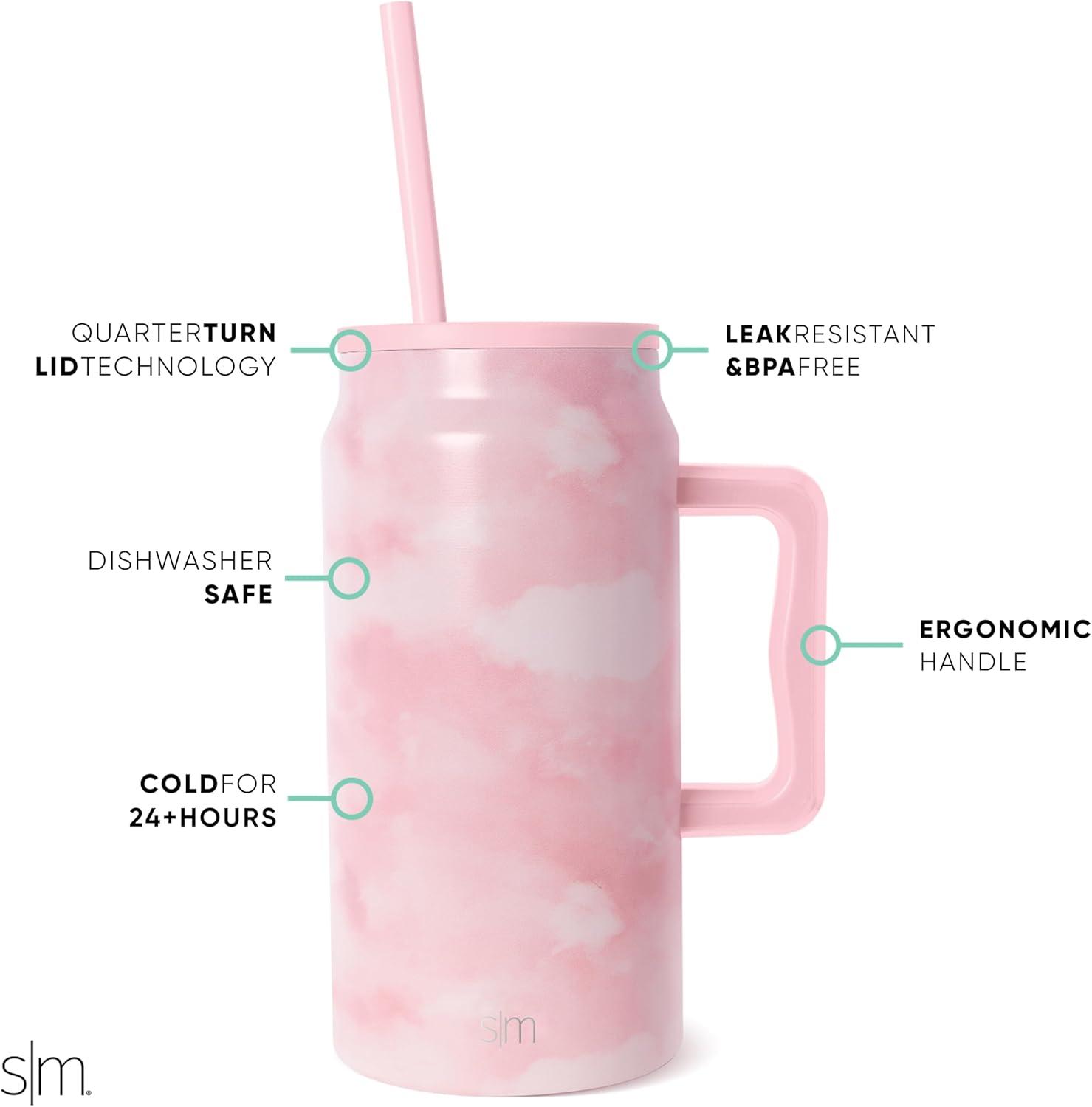 imageSimple Modern 50 oz Mug Tumbler with Handle and Straw Lid  Reusable Insulated Stainless Steel Large Water Bottle  Gifts for Women Men Him Her  Trek Collection  50oz  Midnight BlackPattern Blush Tie Dye