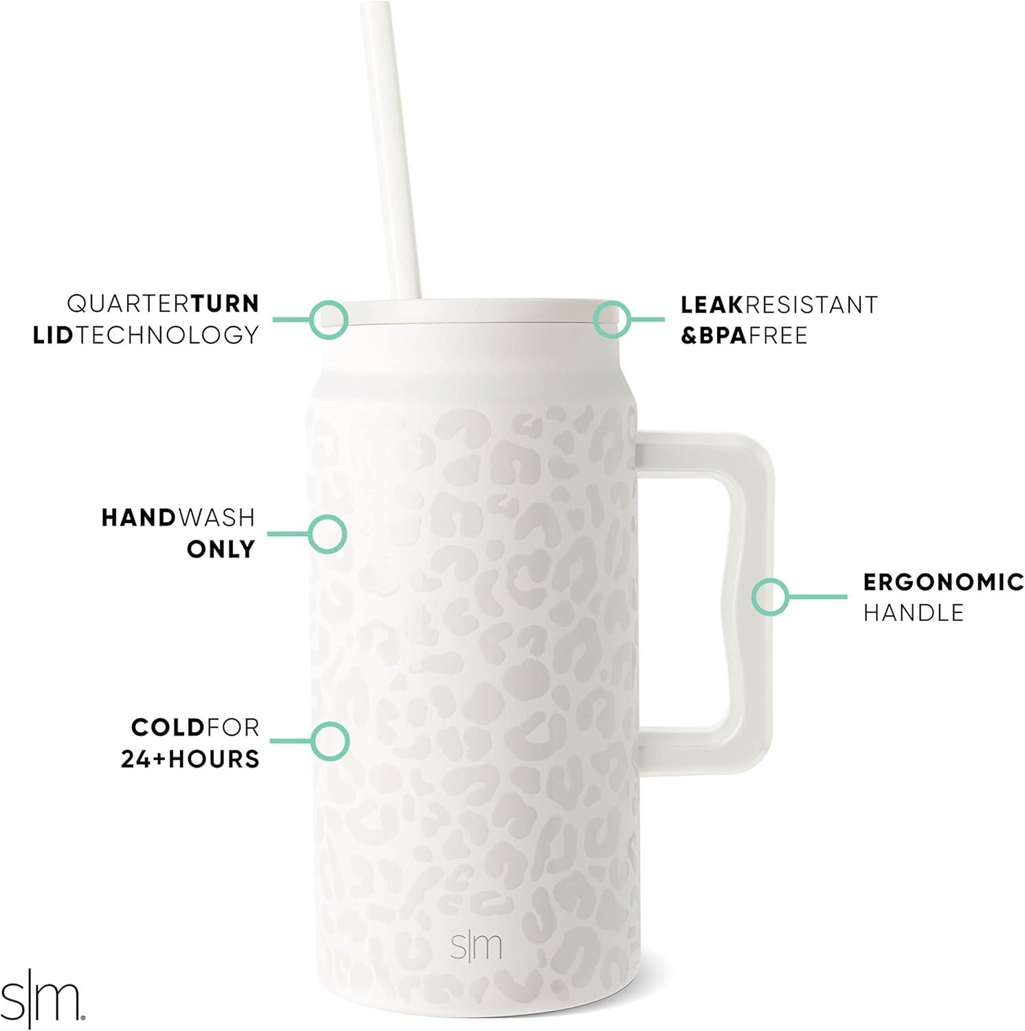 imageSimple Modern 50 oz Mug Tumbler with Handle and Straw Lid  Reusable Insulated Stainless Steel Large Water Bottle  Gifts for Women Men Him Her  Trek Collection  50oz  Midnight BlackPattern Cream Leopard