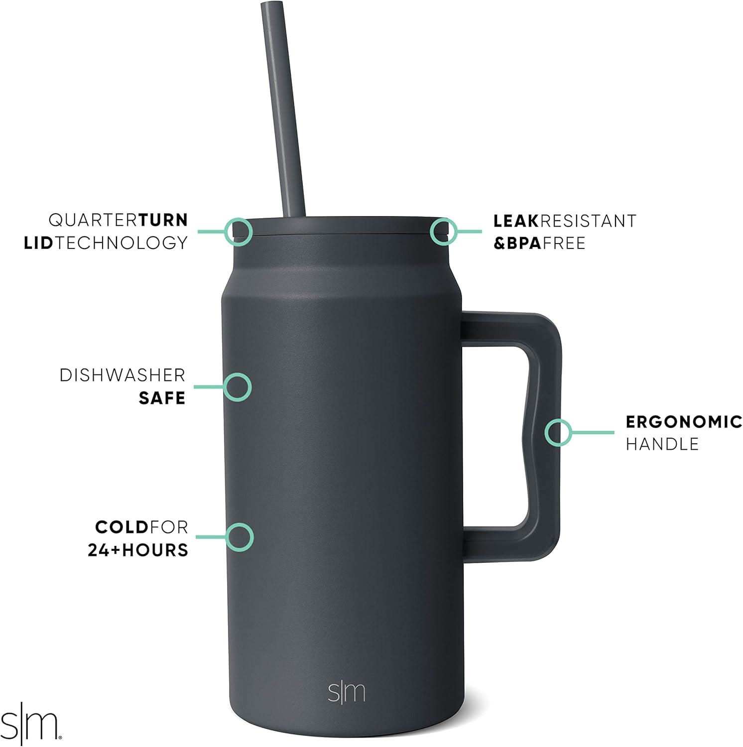imageSimple Modern 50 oz Mug Tumbler with Handle and Straw Lid  Reusable Insulated Stainless Steel Large Water Bottle  Gifts for Women Men Him Her  Trek Collection  50oz  Midnight BlackGraphite