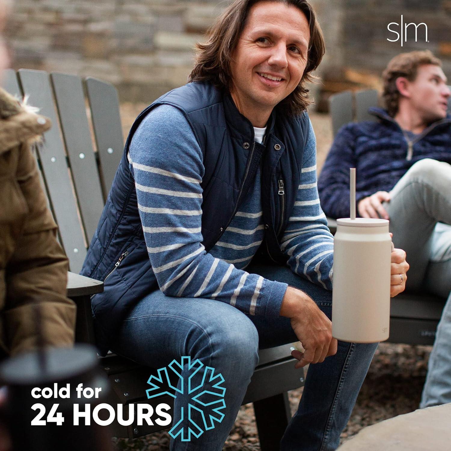 imageSimple Modern 50 oz Mug Tumbler with Handle and Straw Lid  Reusable Insulated Stainless Steel Large Water Bottle  Gifts for Women Men Him Her  Trek Collection  50oz  Midnight BlackWinter White