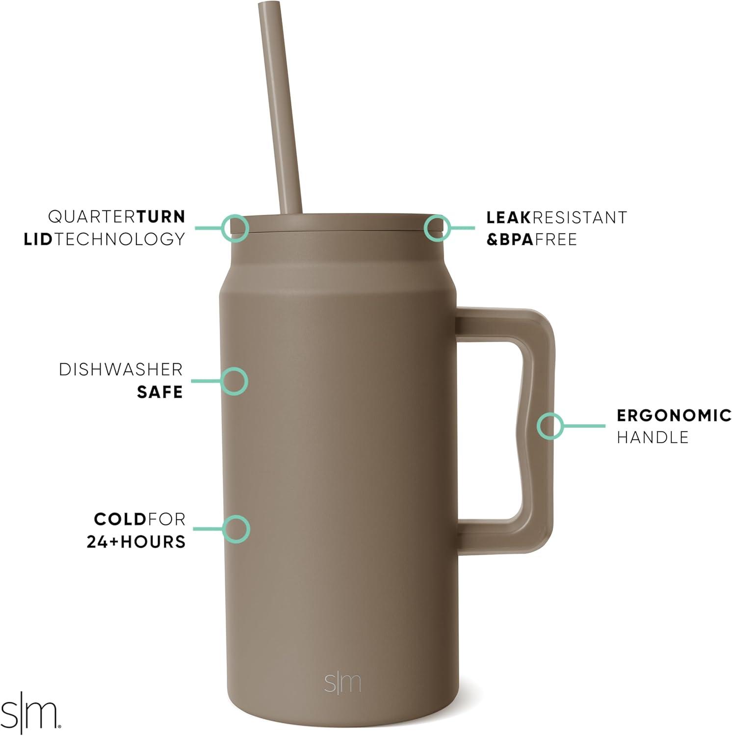 imageSimple Modern 50 oz Mug Tumbler with Handle and Straw Lid  Reusable Insulated Stainless Steel Large Water Bottle  Gifts for Women Men Him Her  Trek Collection  50oz  Midnight BlackHazelnut