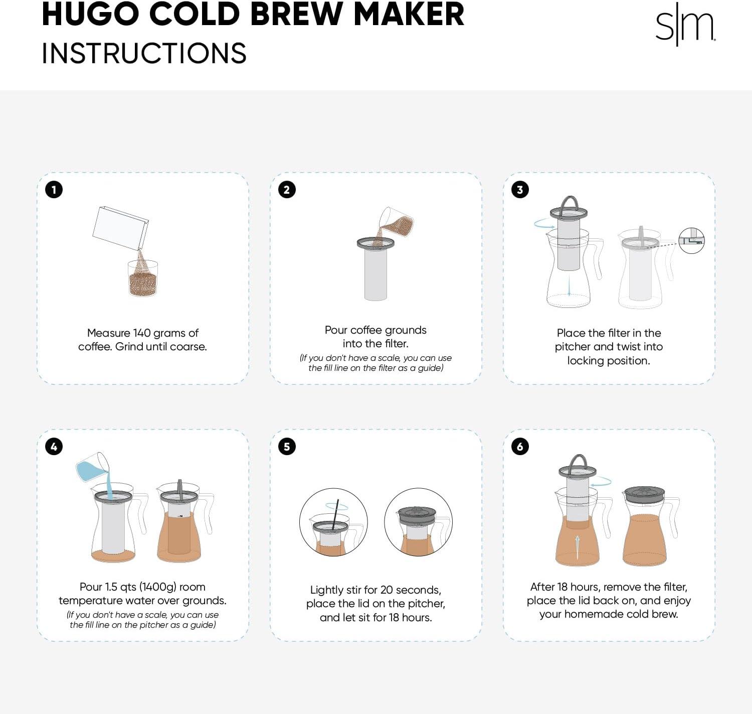 imageSimple Modern Hugo Cold Brew Coffee Maker  Airtight Pitcher with Fine Mesh Filter  Iced Tea Brewer  15 Quart