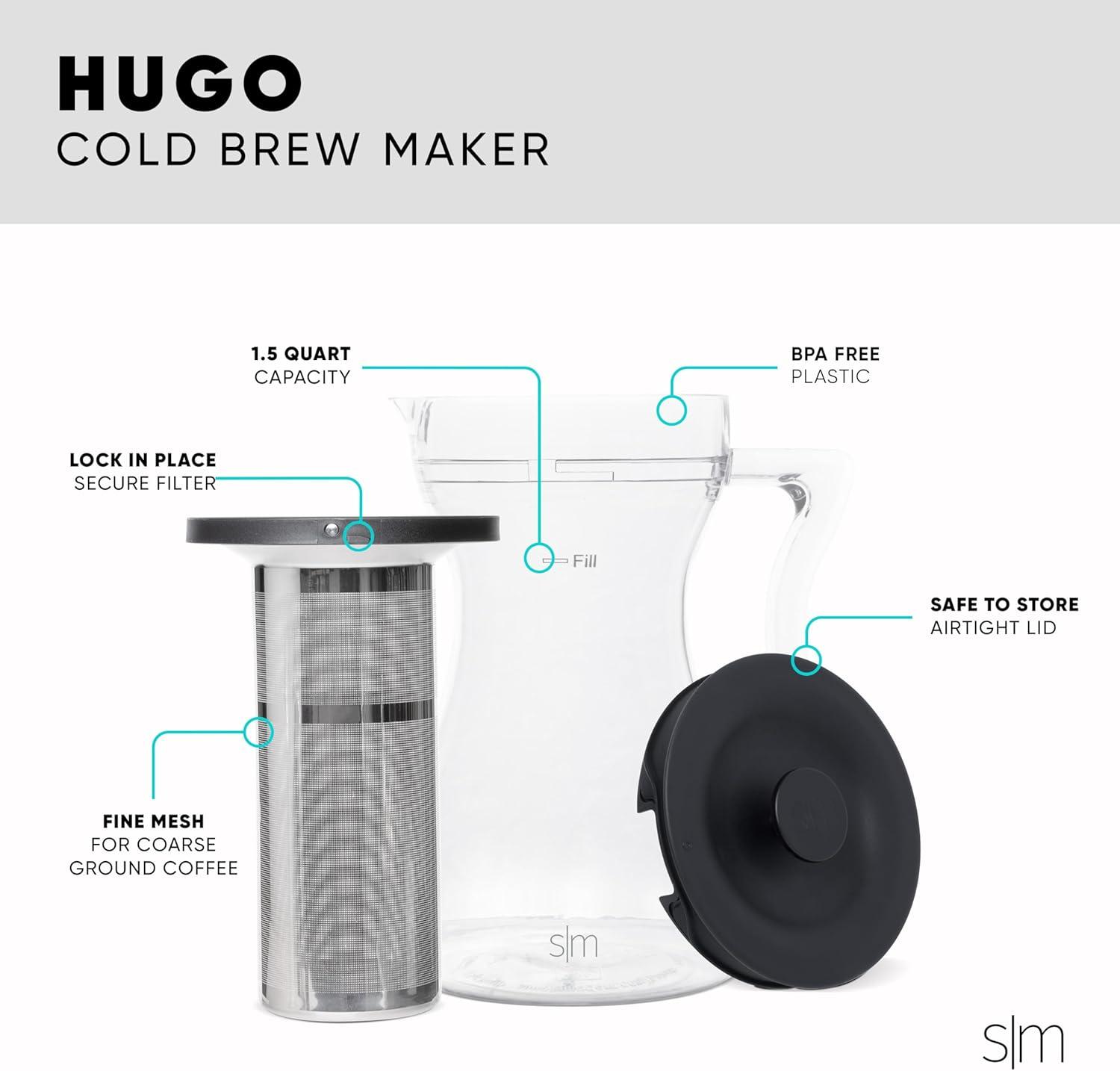 imageSimple Modern Hugo Cold Brew Coffee Maker  Airtight Pitcher with Fine Mesh Filter  Iced Tea Brewer  15 Quart