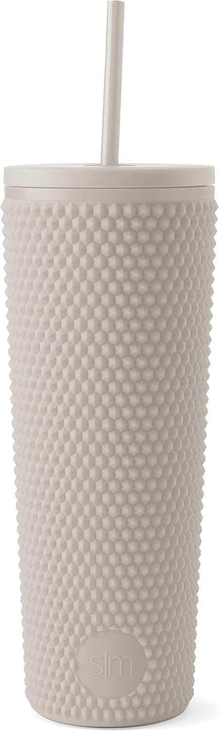 imageSimple Modern Plastic Matte Studded Tumbler with Lid and Straw  Reusable BPA Free Iced Coffee Cups Double Wall Smoothie Cup  Gifts for Women Men Him Her  Classic Collection  24oz  Winter WhiteAlmond Birch